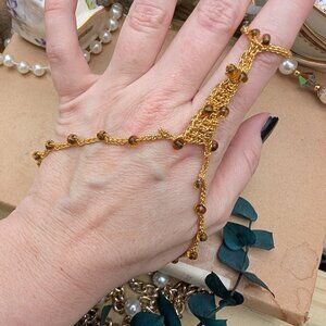 Vintage Metallic Gold Knit Ring Bracelet with Gold Beads